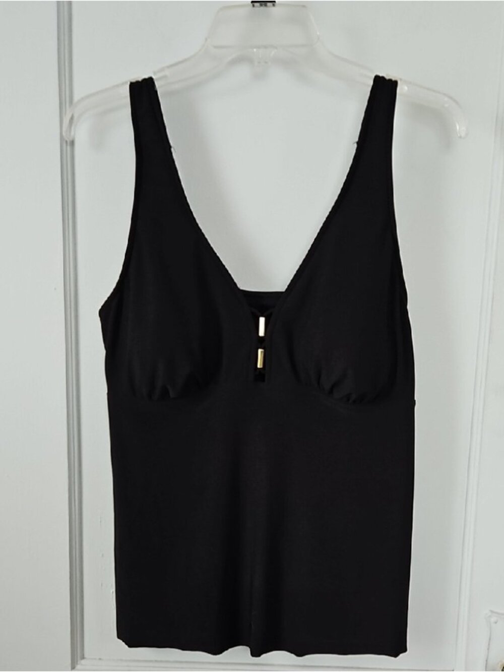 Black Swim Tankini Top with Gold Embellishments - Picture 1 of 6